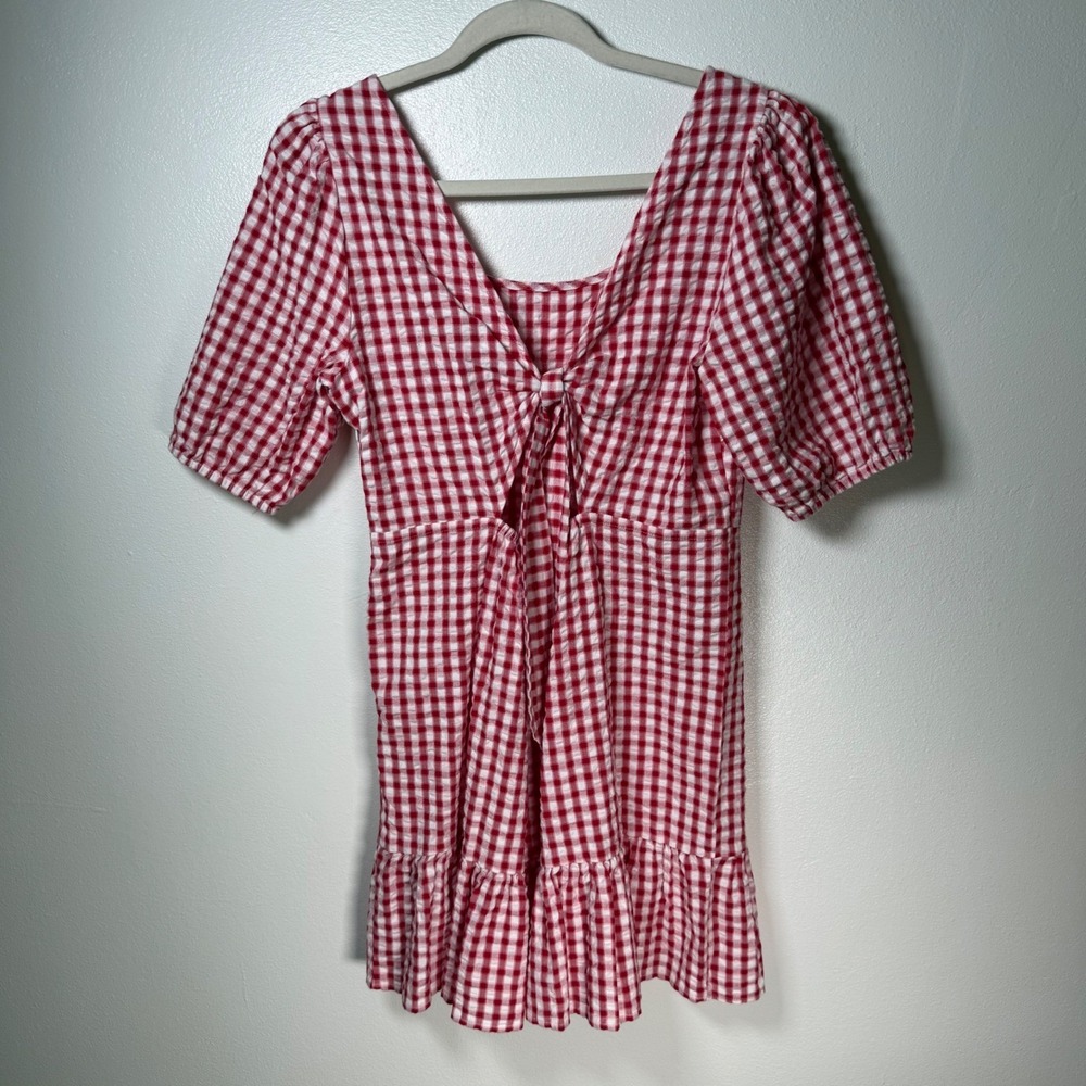 NWT LOFT Size 8 Picnic Gingham Cotton Puff Sleeve Dress Cottagecore Seersucker - Picture 5 of 12